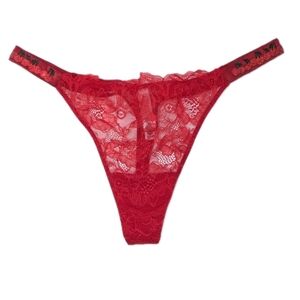 Victoria's Secret Very Sexy Lace Thong XL New Women Sheer Panty Cherries crystal